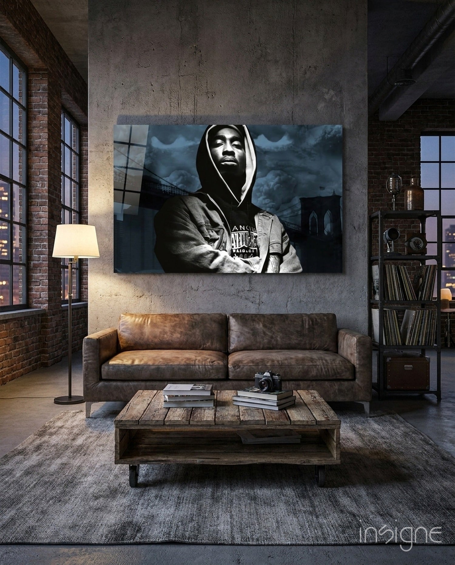 Hooded Rapper By Bridge Blue Tone Glass Wall Art