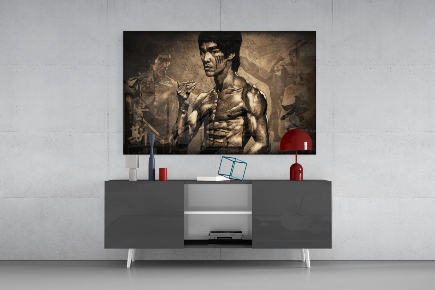 Sepia Kanji Martial Arts Master Glass Wall Art