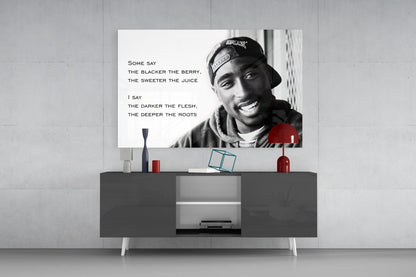 Smiling Rapper In Cap With Quote Glass Wall Art