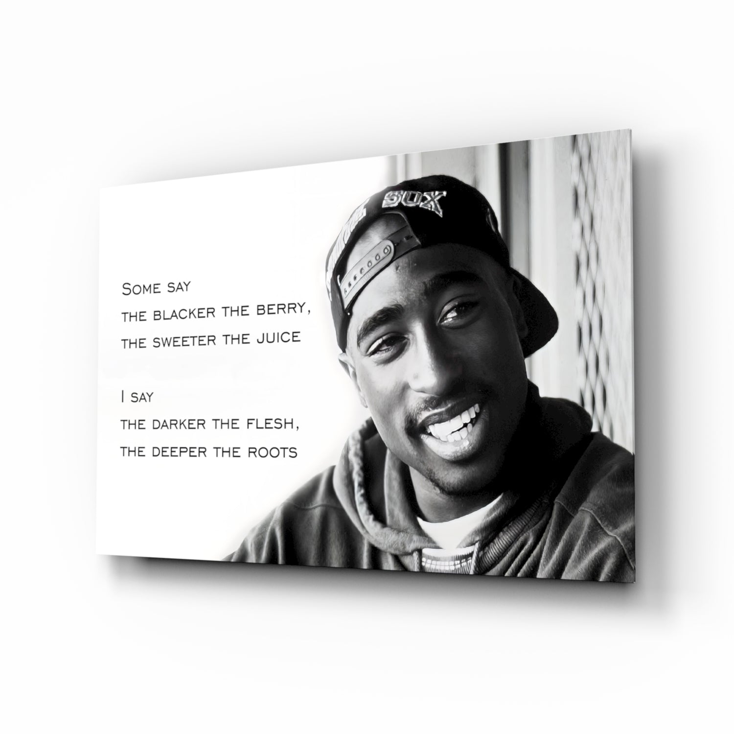 Smiling Rapper In Cap With Quote Glass Wall Art