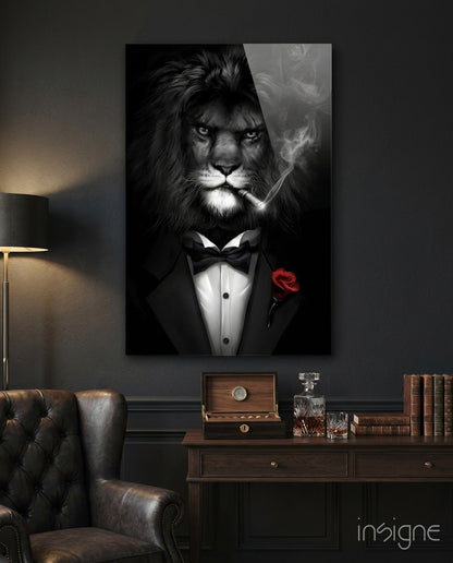 Lion as a Gentleman Glass Wall Art