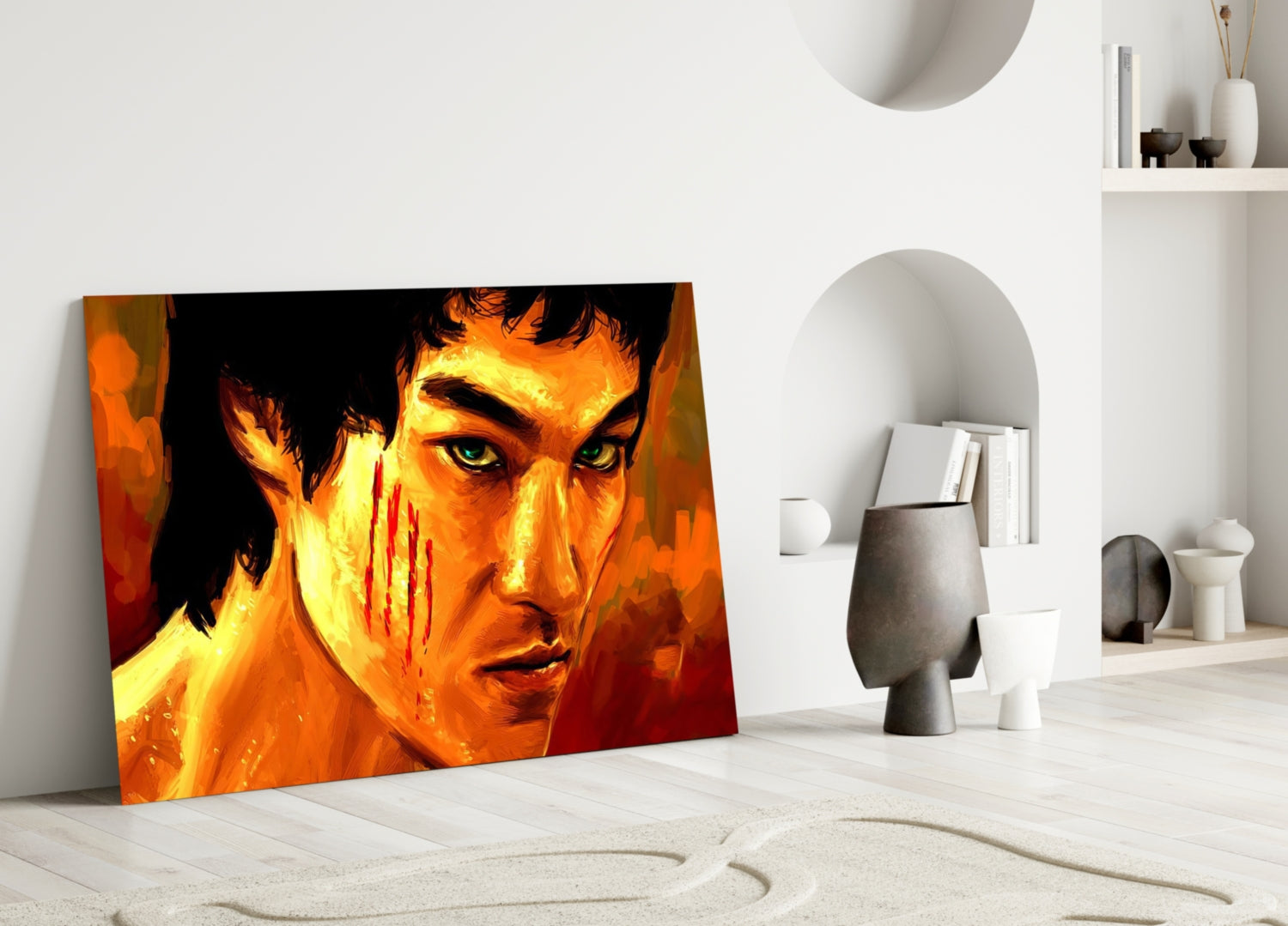 Fiery Orange Claw Scratch Fighter Glass Wall Art