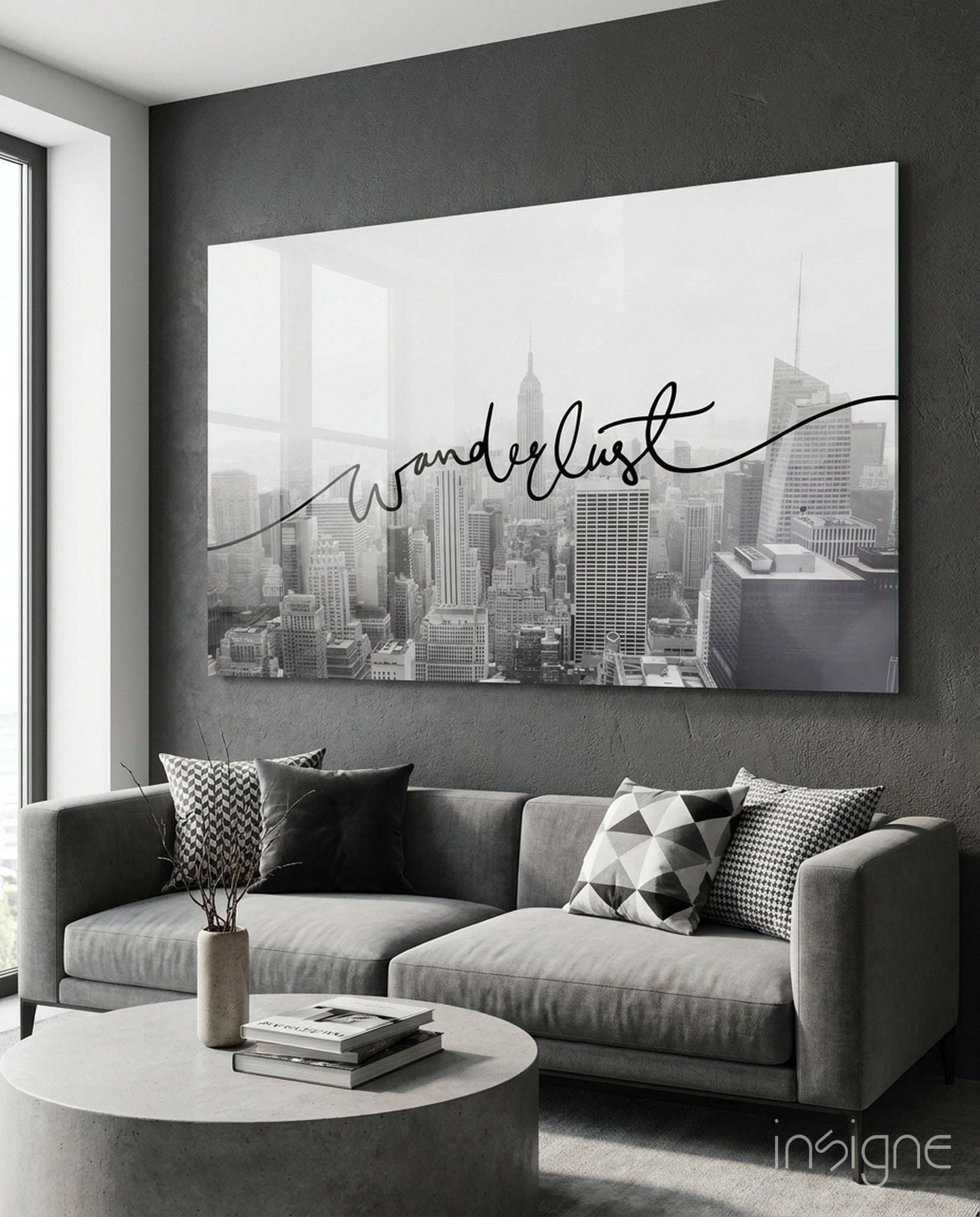 Black And White Skyline Wanderlust Glass Wall Art