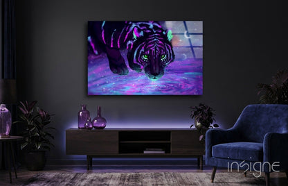Neon Purple Cosmic Tiger Glass Wall Art