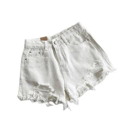 Pocket Tassel Perforated Denim Shorts Female