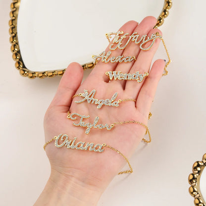 Custom Crystal Name Necklace For Women Iced Out Letter Diamond Nameplate