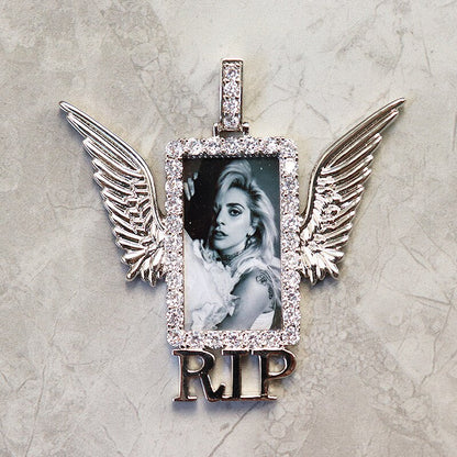 Rectangle Shape Angel Wing Custom Made Photo Pendant Necklace