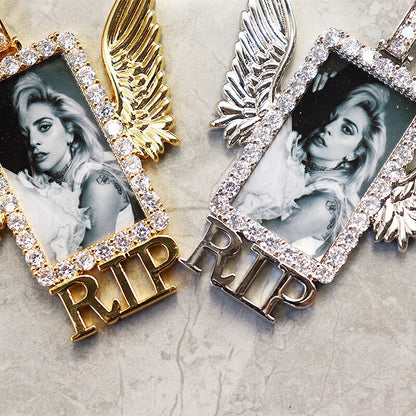 Rectangle Shape Angel Wing Custom Made Photo Pendant Necklace