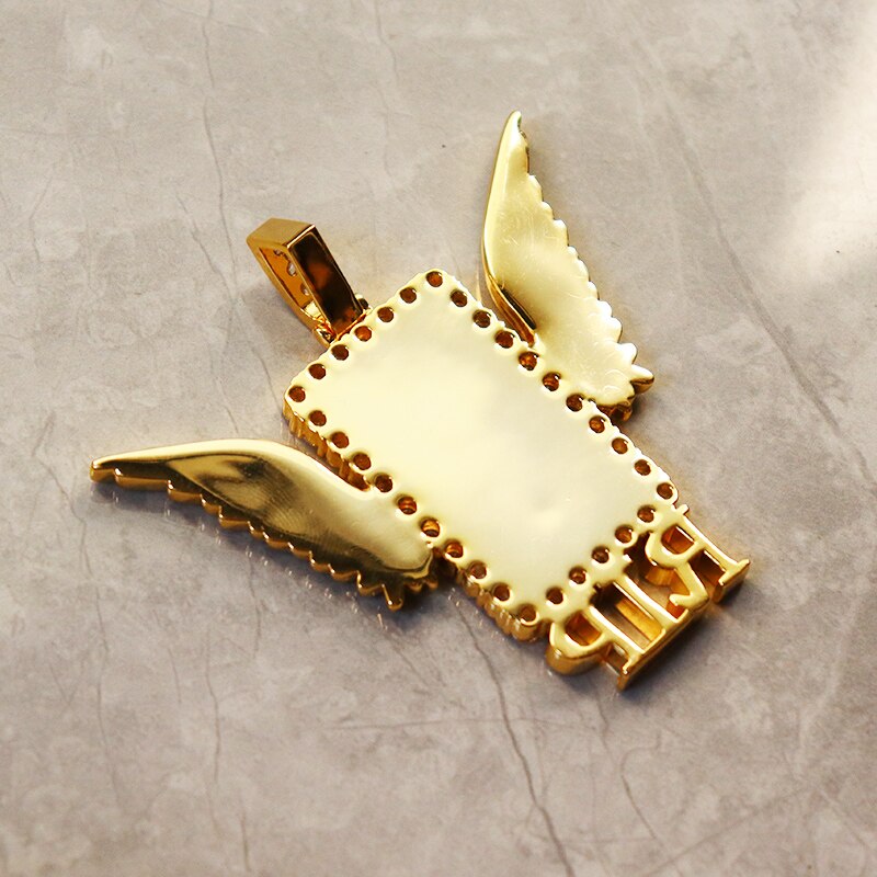 Rectangle Shape Angel Wing Custom Made Photo Pendant Necklace