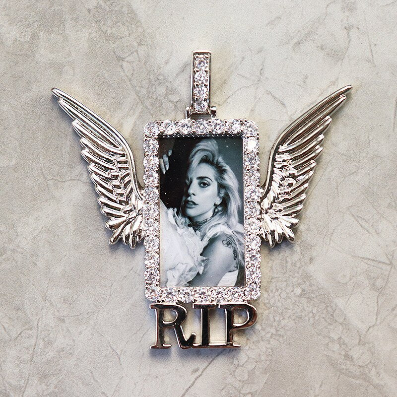 Rectangle Shape Angel Wing Custom Made Photo Pendant Necklace