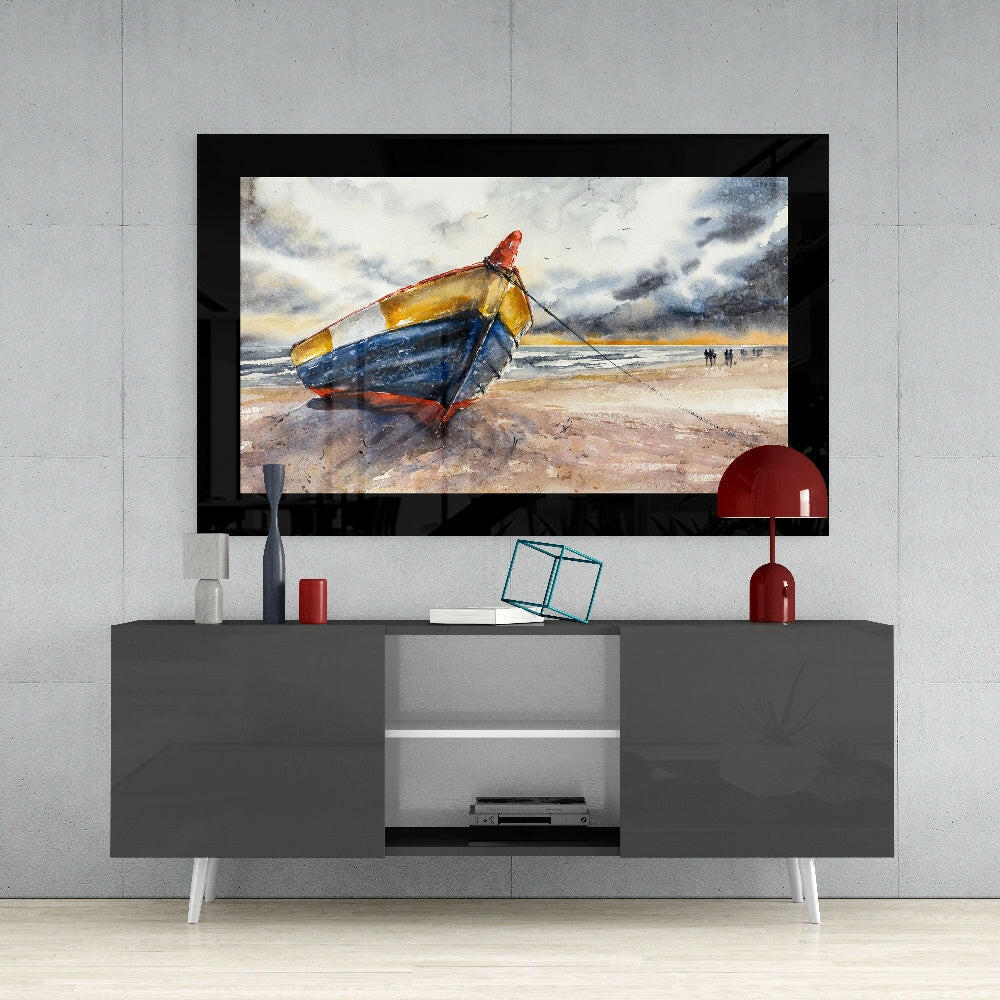 Fishing Boat Glass Wall Art