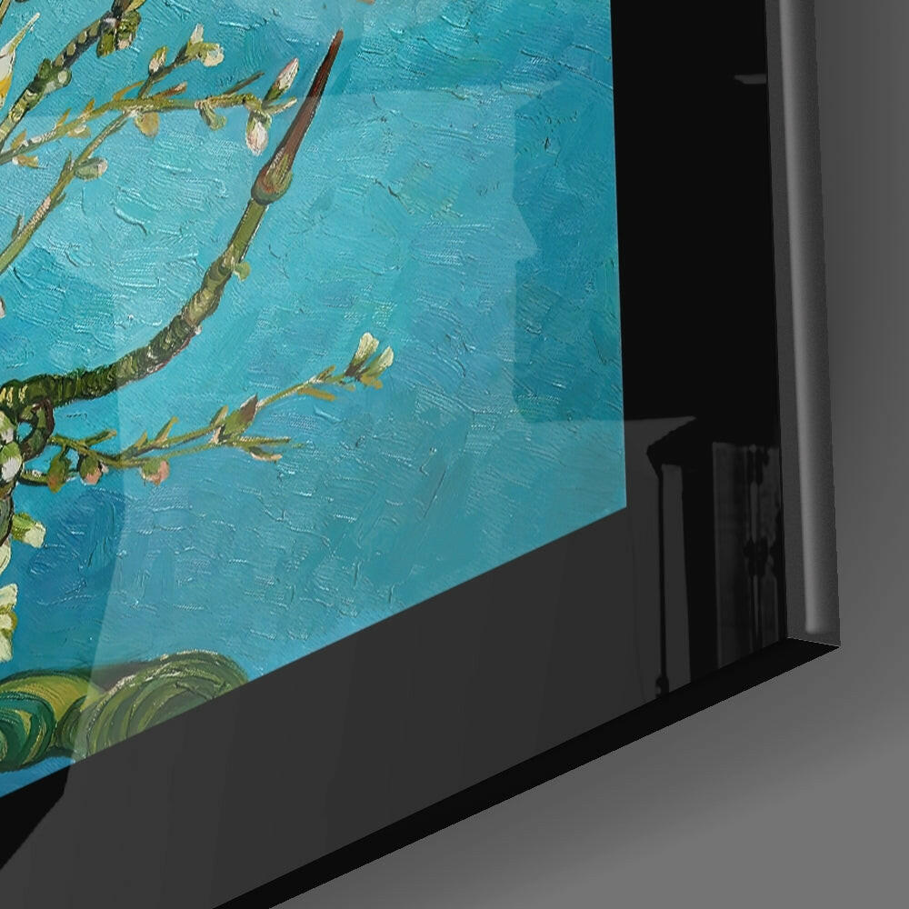 Turquoise Almond Flowers Glass Wall Art