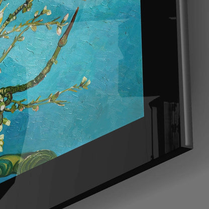 Turquoise Almond Flowers Glass Wall Art