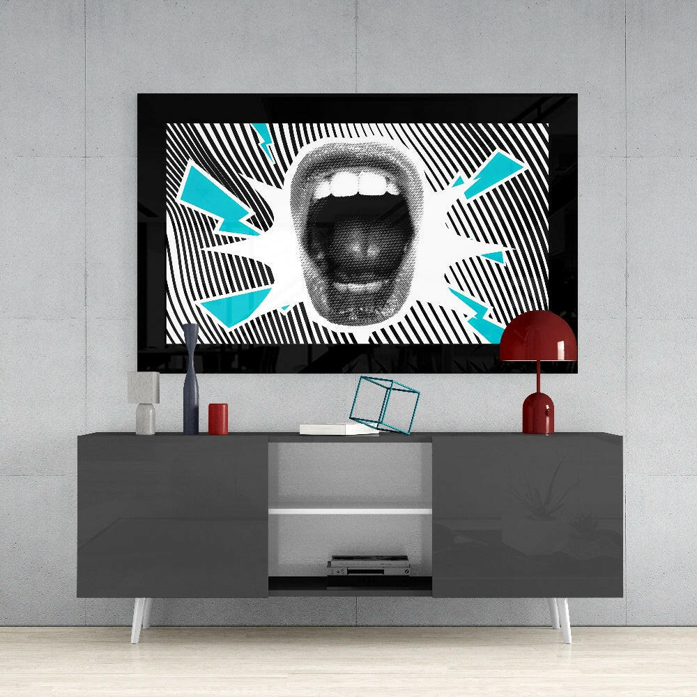 Open Mouth Optical Stripe Burst Glass Wall Art