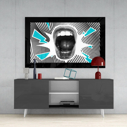 Open Mouth Optical Stripe Burst Glass Wall Art