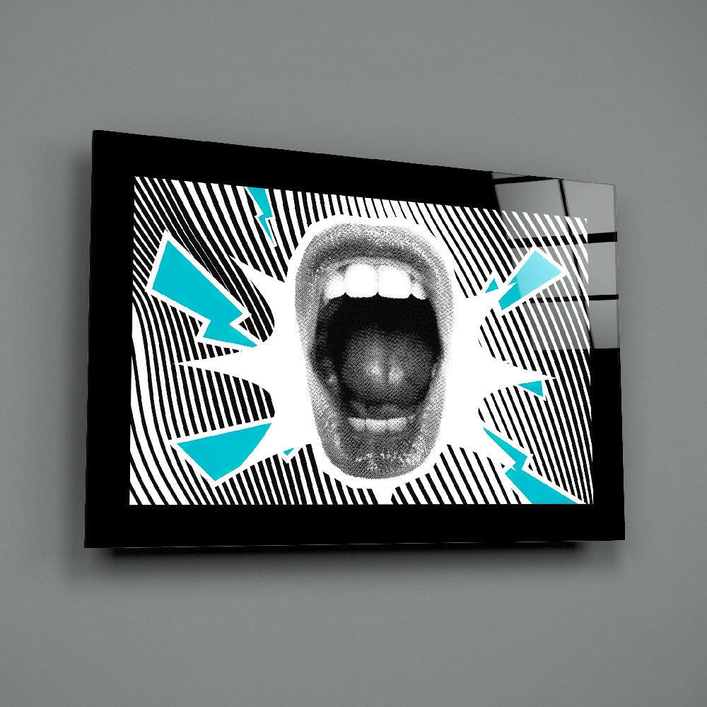Open Mouth Optical Stripe Burst Glass Wall Art