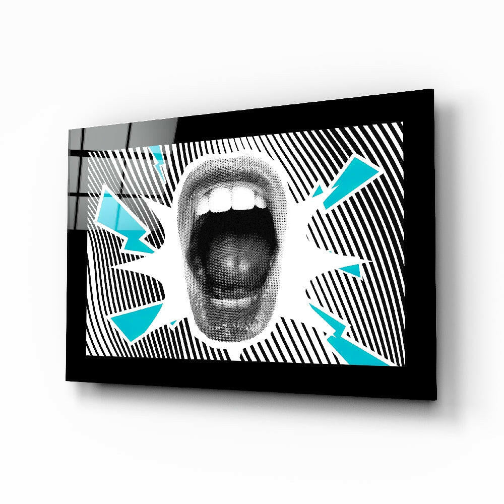Open Mouth Optical Stripe Burst Glass Wall Art
