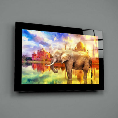 Golden Palace Reflection Elephant Glass Wall Art