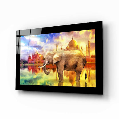 Golden Palace Reflection Elephant Glass Wall Art