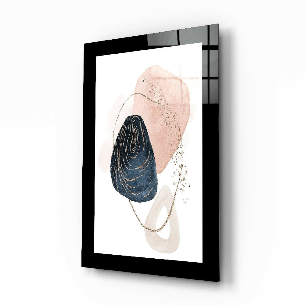 Navy Pebble And Blush Cloud Glass Wall Art