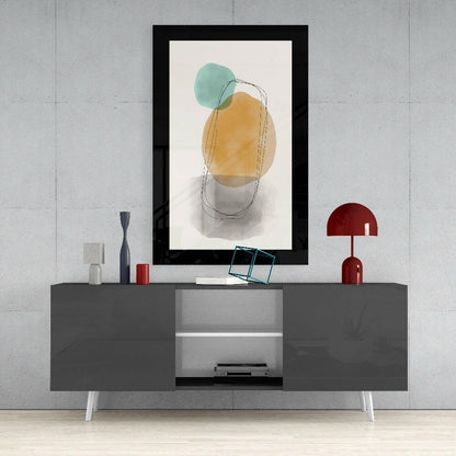 Boho Teal Ochre Shapes Glass Wall Art
