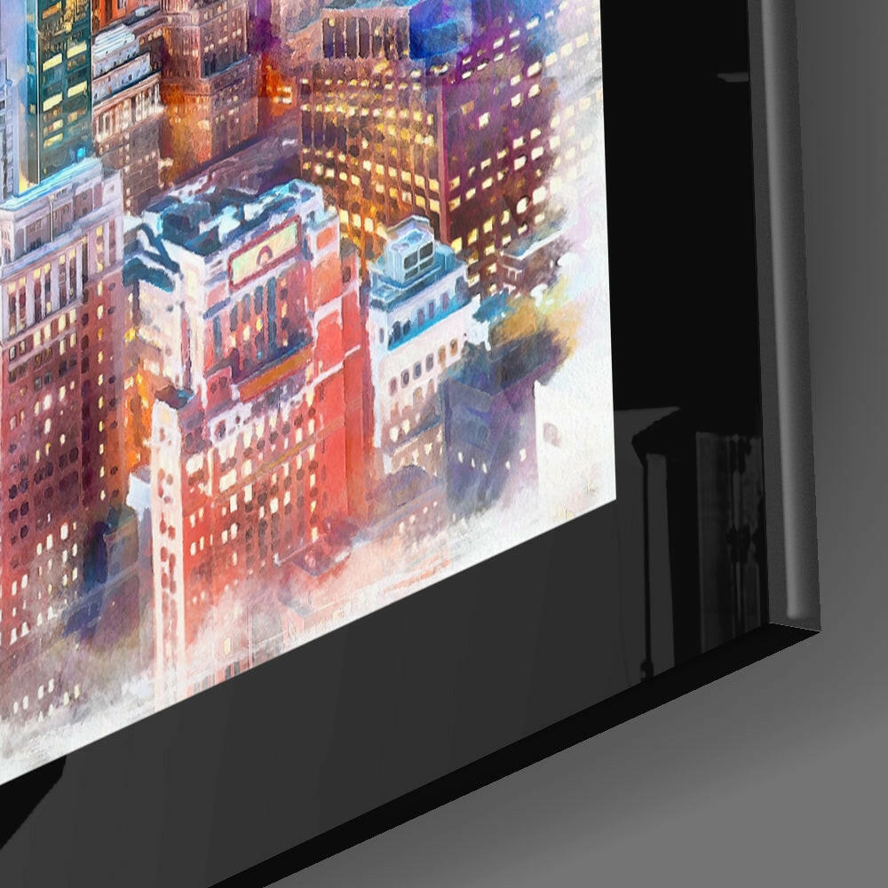 Budgie Pair Over Skyscraper Skyline Glass Wall Art