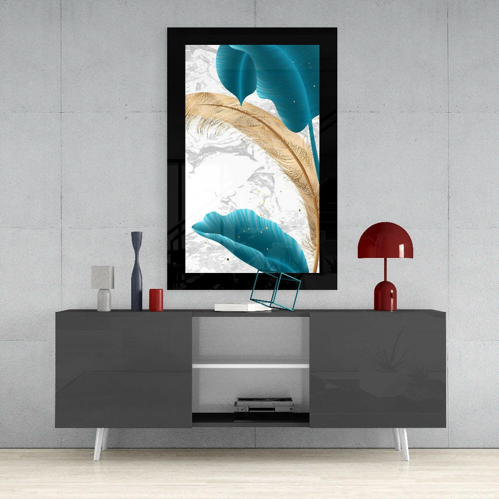 Turquoise Gold Leaf Glass Wall Art