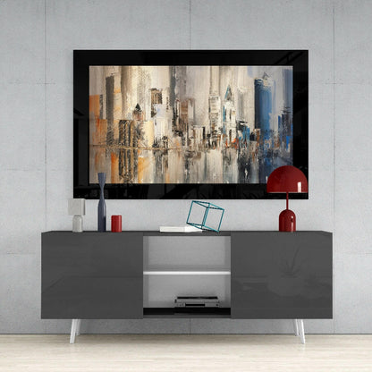 Palette Knife Abstract Skyline New York Glass Wall Art