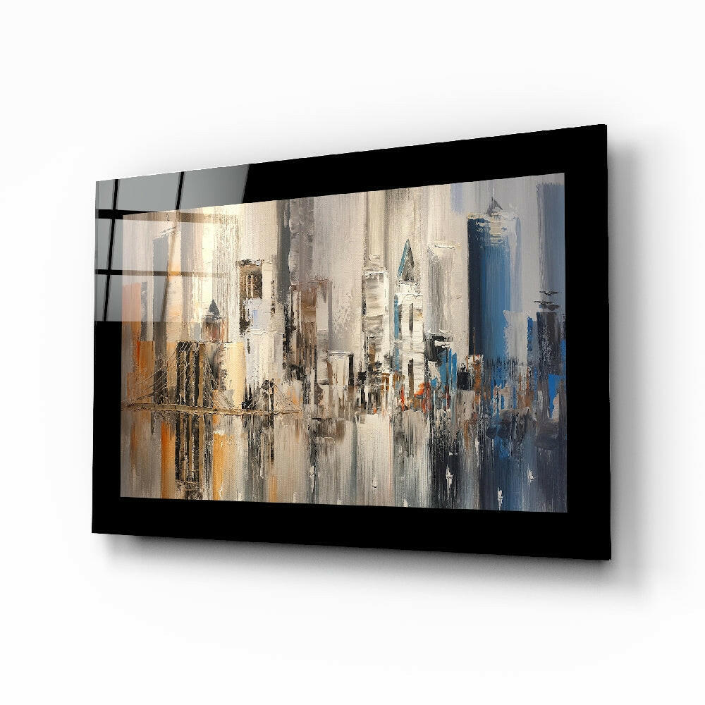 Palette Knife Abstract Skyline New York Glass Wall Art