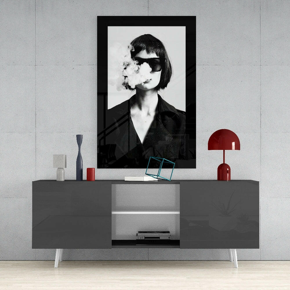 Bob Haircut Woman Smoke Face Glass Wall Art