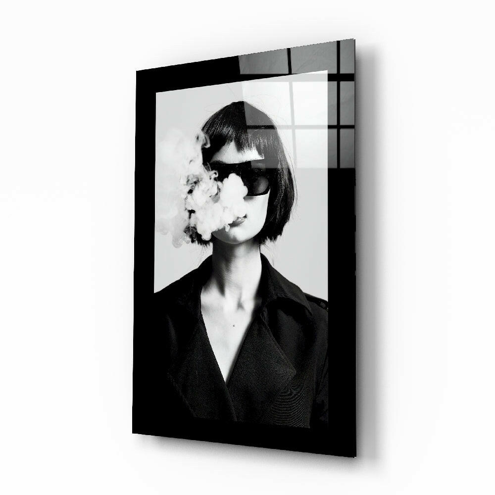 Bob Haircut Woman Smoke Face Glass Wall Art