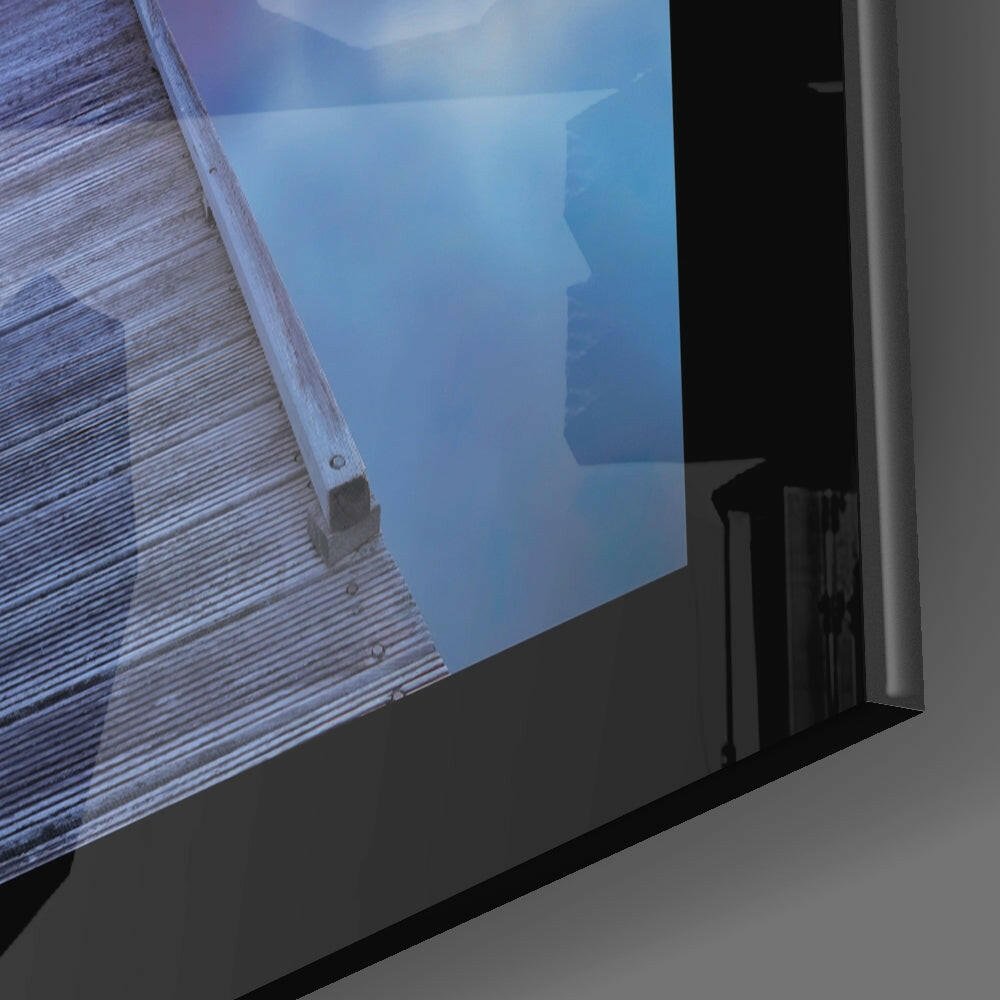 Long Jetty Into Blue Dusk Lake Glass Wall Art