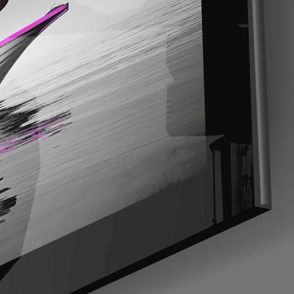 Hippo in Pink Trimmed Boat on Gray Glass Wall Art