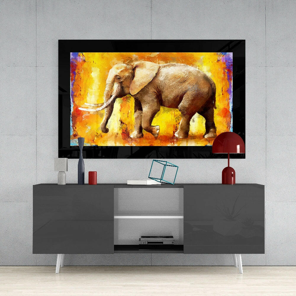 Orange Abstract Oil Elephant Glass Wall Art
