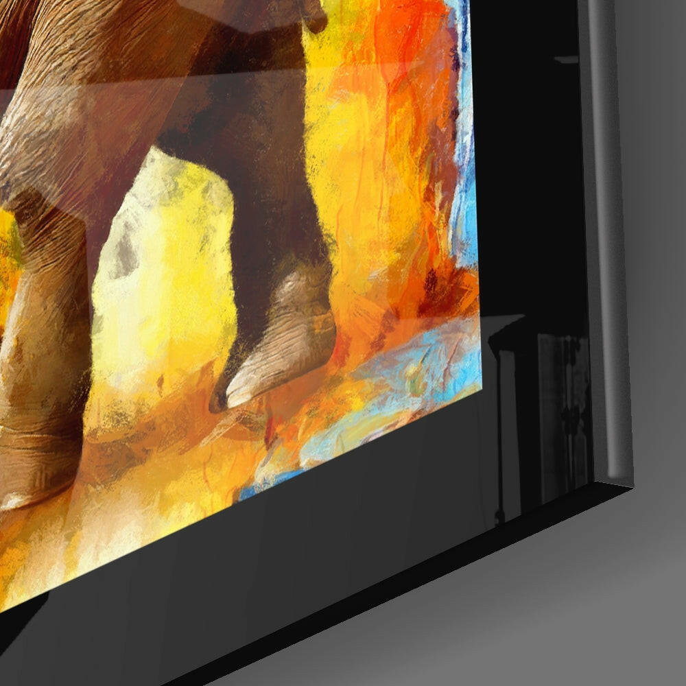 Orange Abstract Oil Elephant Glass Wall Art
