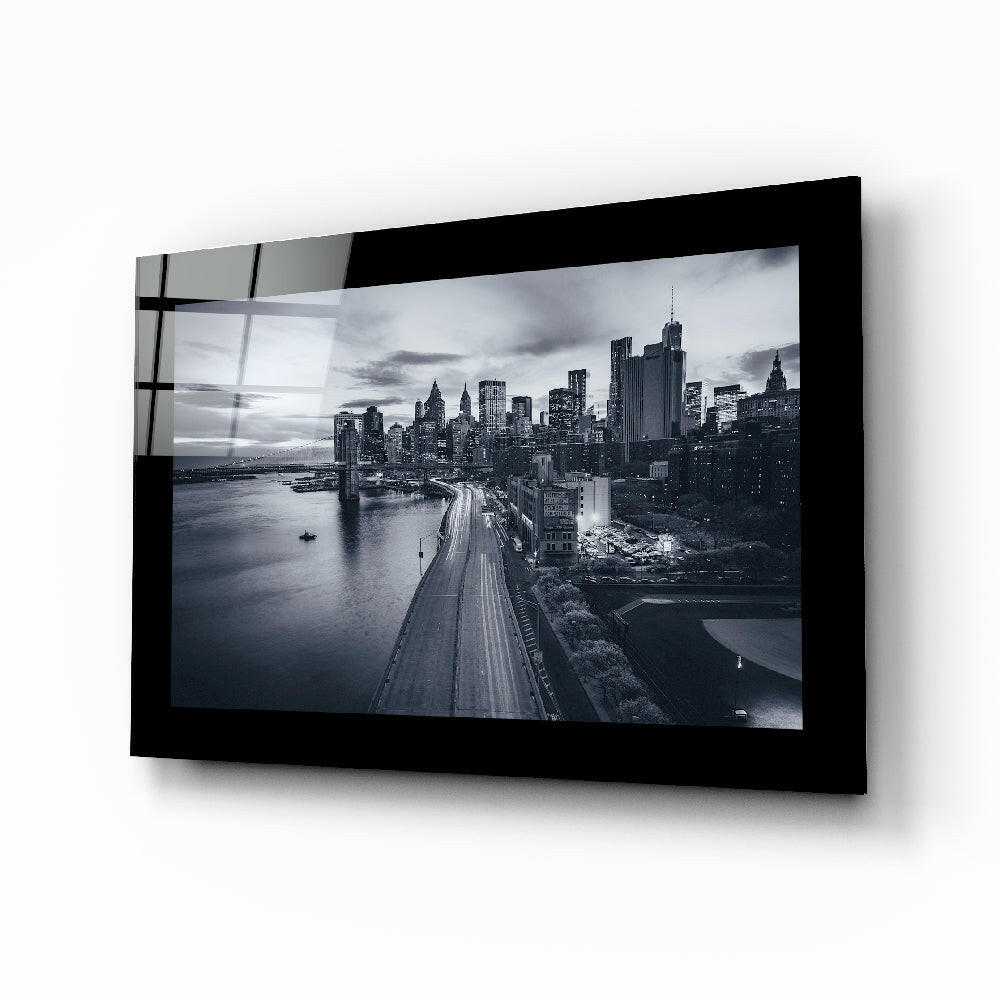 Bridge And Highway Monochrome New York Glass Wall Art