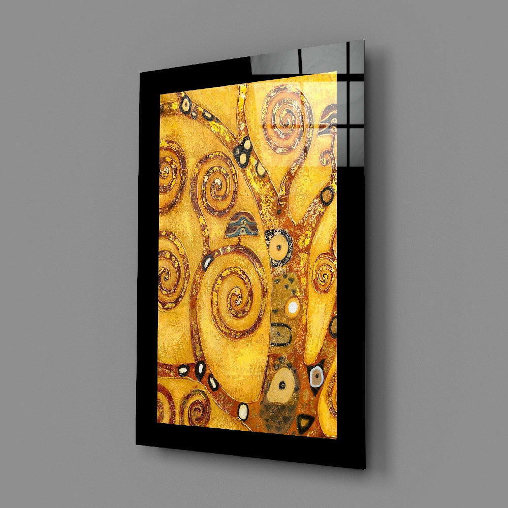 Golden Spiral Branches Tree of Life Glass Wall Art