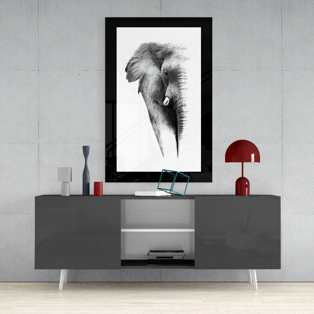 Charcoal Sketch Elephant Portrait Glass Wall Art