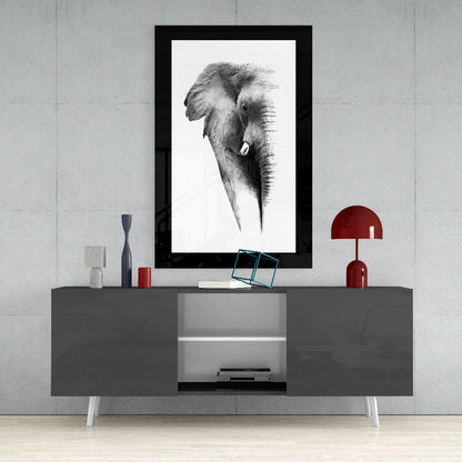 Charcoal Sketch Elephant Portrait Glass Wall Art