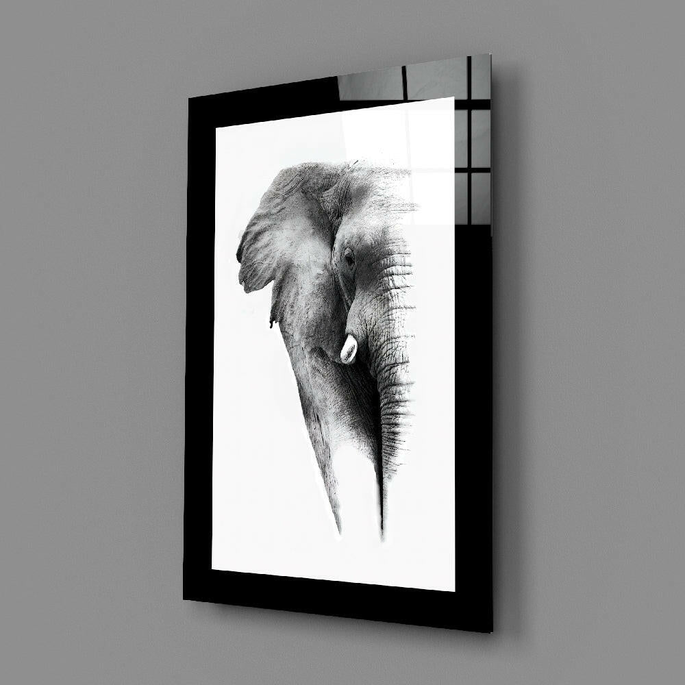 Charcoal Sketch Elephant Portrait Glass Wall Art
