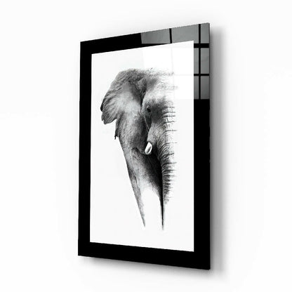 Charcoal Sketch Elephant Portrait Glass Wall Art