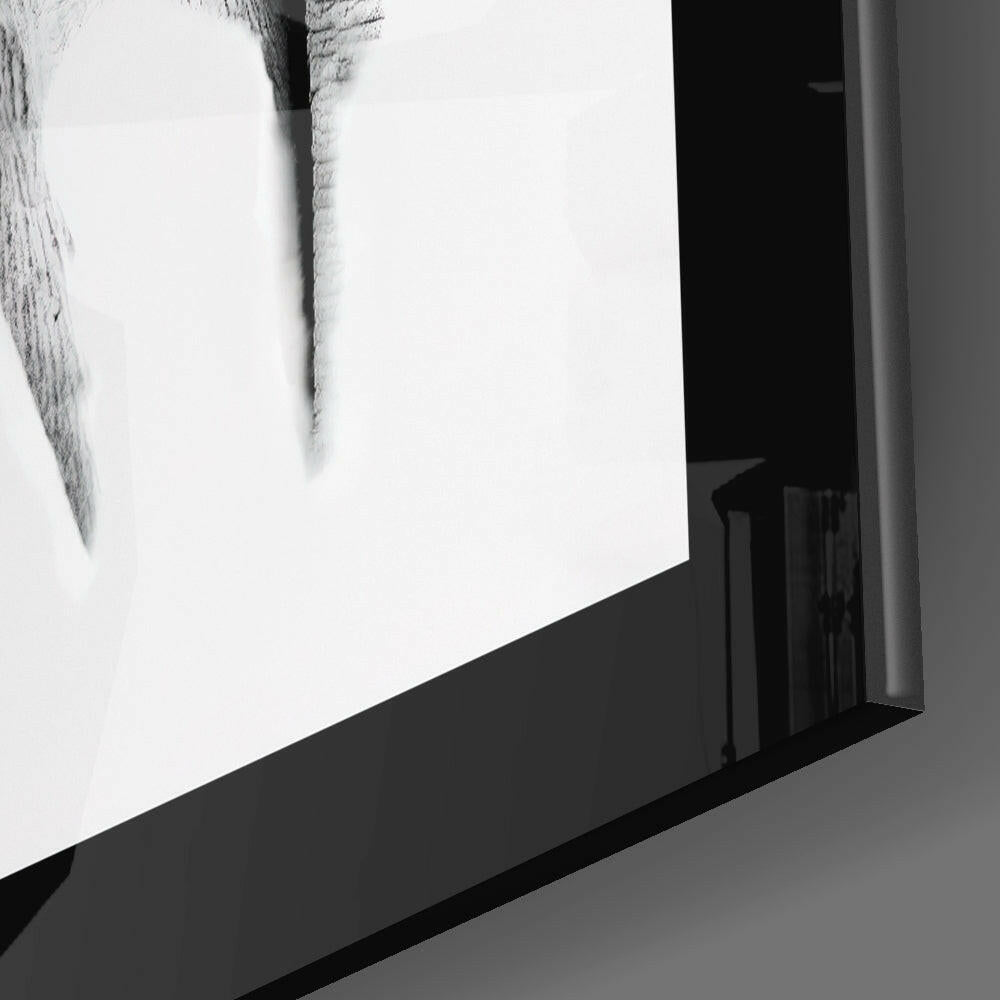 Charcoal Sketch Elephant Portrait Glass Wall Art