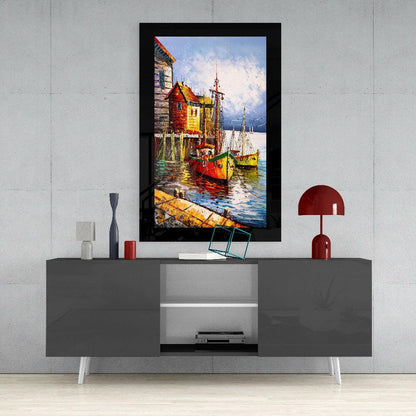 Fishing Town Glass Wall Art