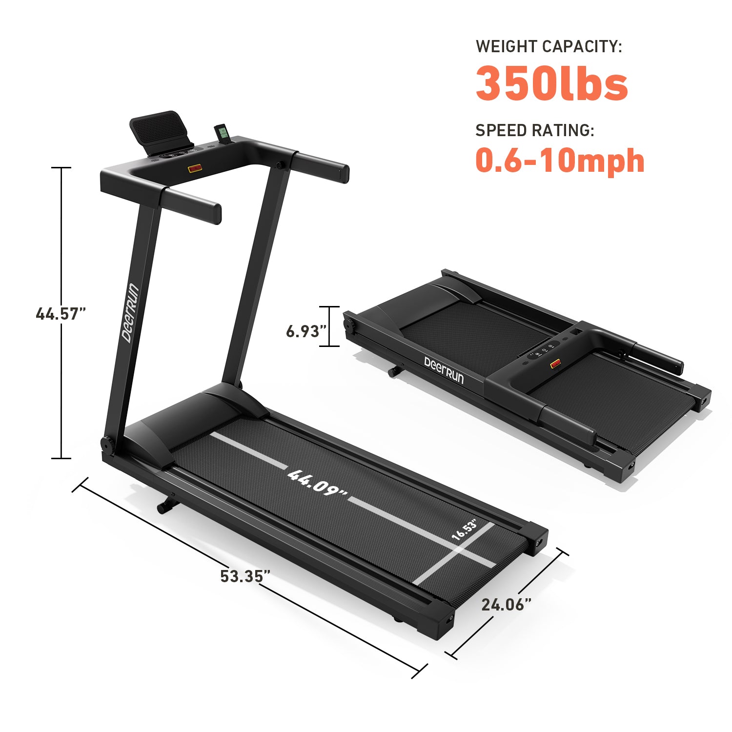 DeerRun All-New 2026 A1 Pro Move+ Smart Foldable Treadmill with 6% Incline &amp; NFC | 350 lbs, 10 mph, Black