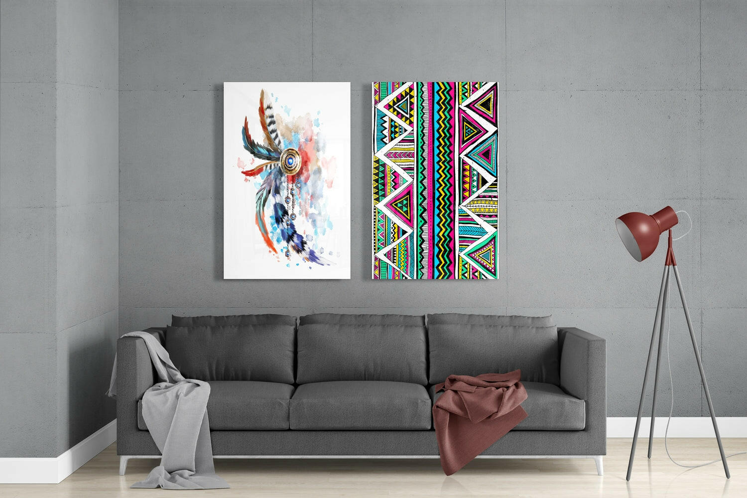 Indian Style 2 Pieces Combine Glass Wall Art