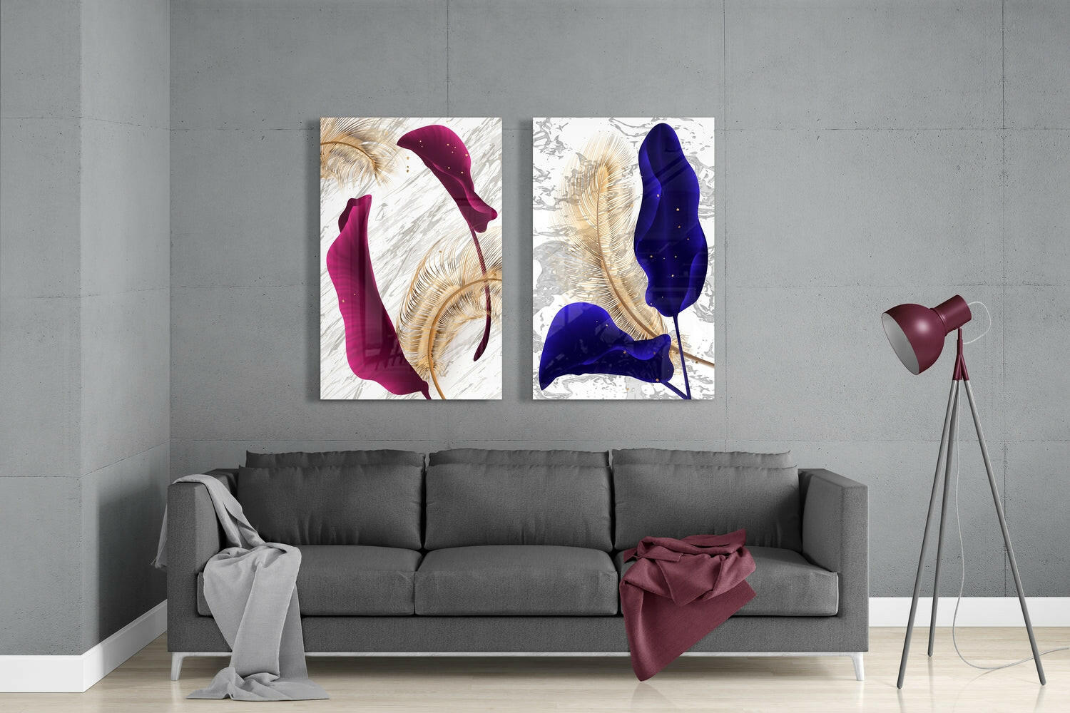 Leaves 2 Pieces Combine Glass Wall Art