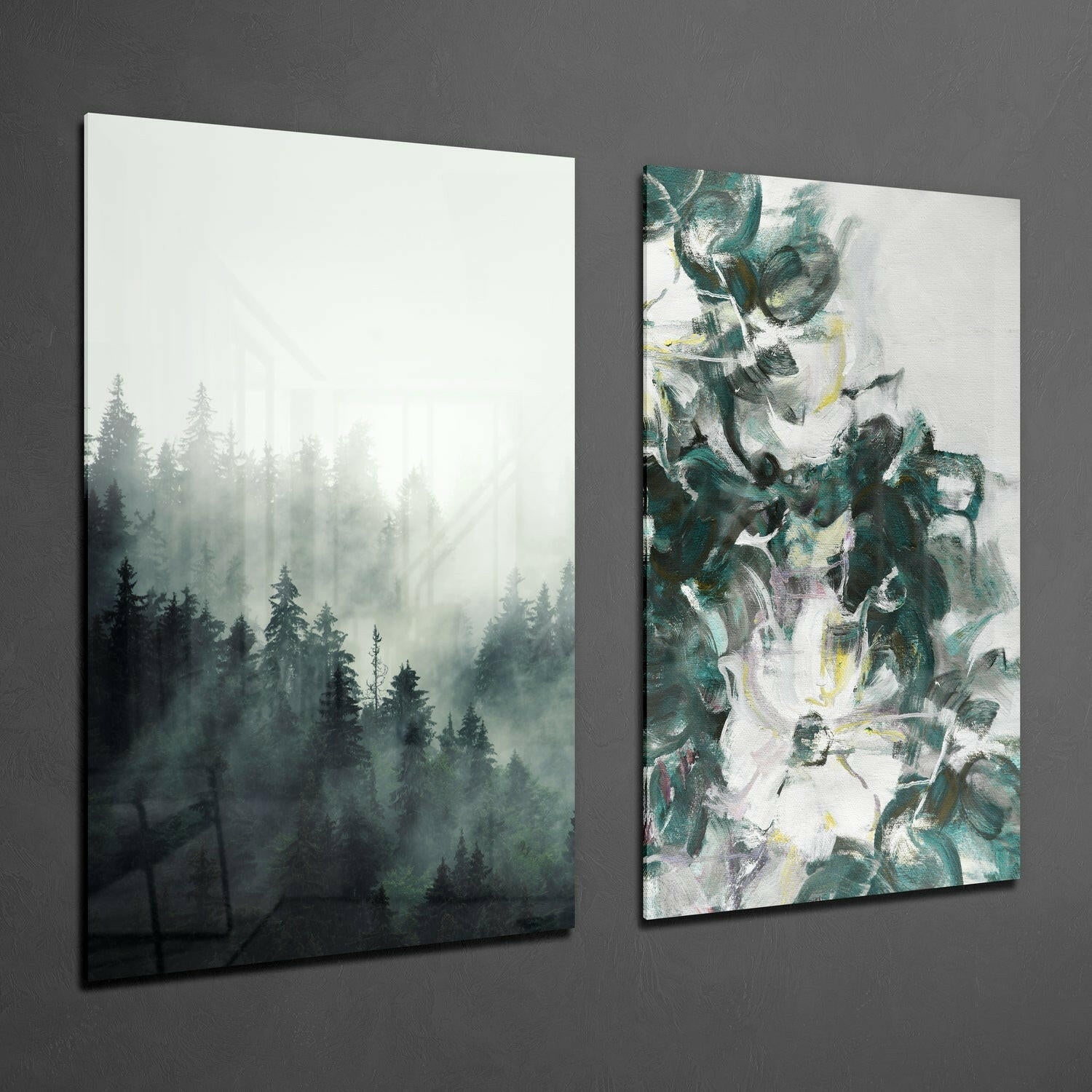 Tones of Green 2 Pieces Combine Glass Wall Art