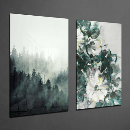 Tones of Green 2 Pieces Combine Glass Wall Art
