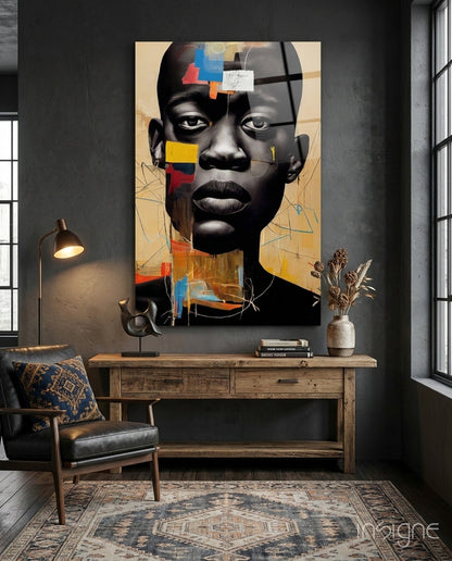 Golden Tan Sketch Collage Portrait Glass Wall Art