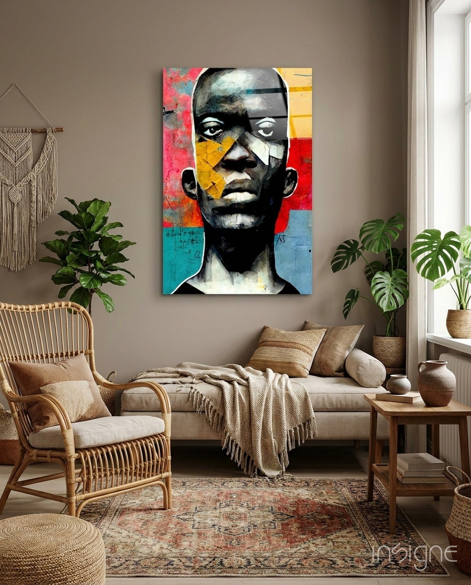 Red And Blue Collage Blocks Portrait Glass Wall Art